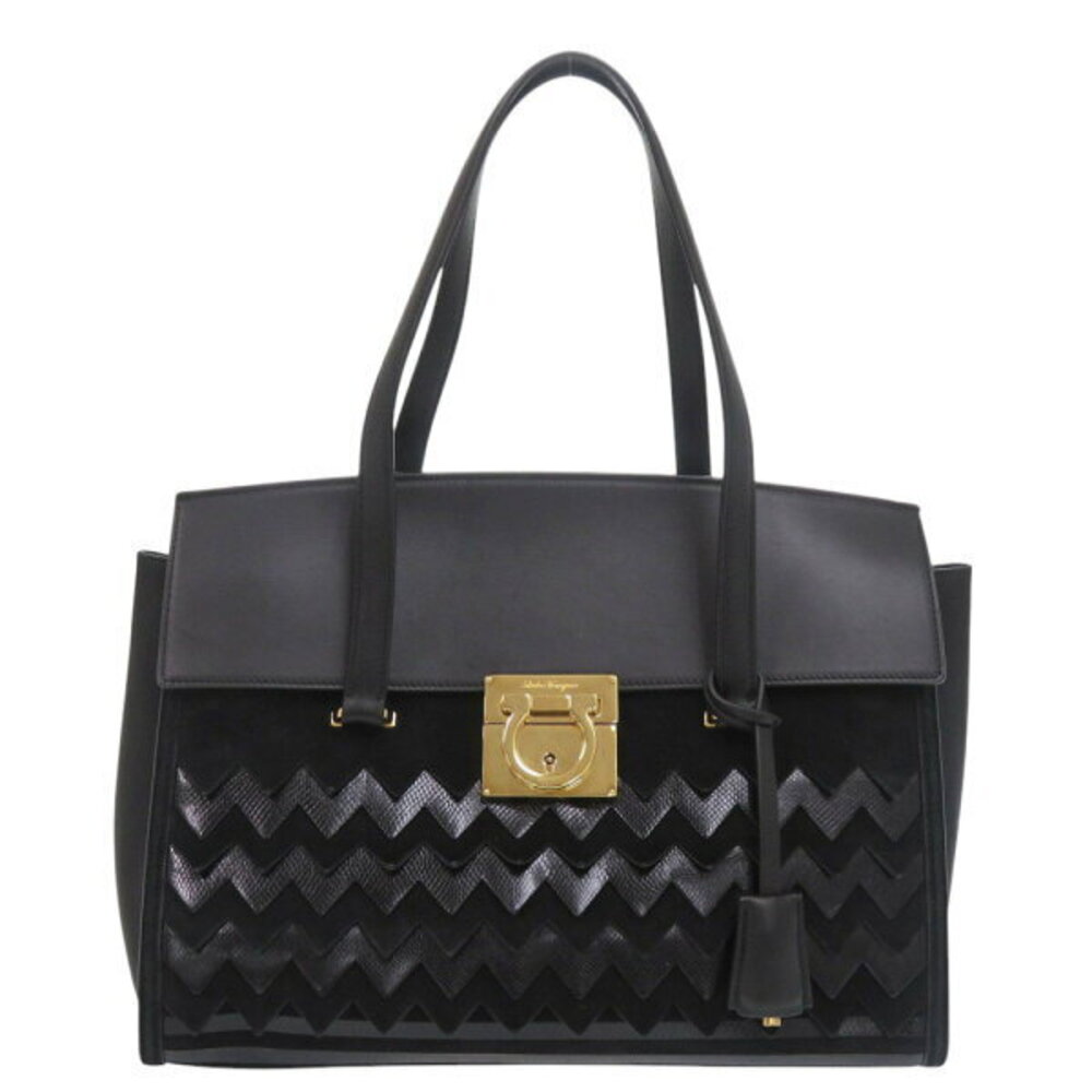 Salvatore Ferragamo Gancini leather black handbag
